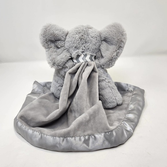 Bearington Baby Collection Gray Elephant Lovey Plush Security Blanket Satin Line - Picture 3 of 7